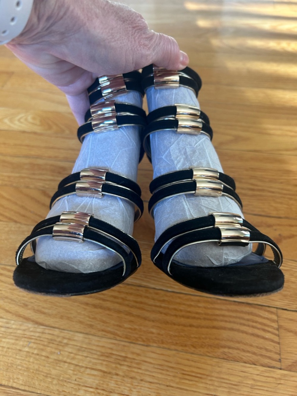 Coach Black Strappy Heeled Sandals with Gold Accents Size 9.5 - Picture 5 of 7